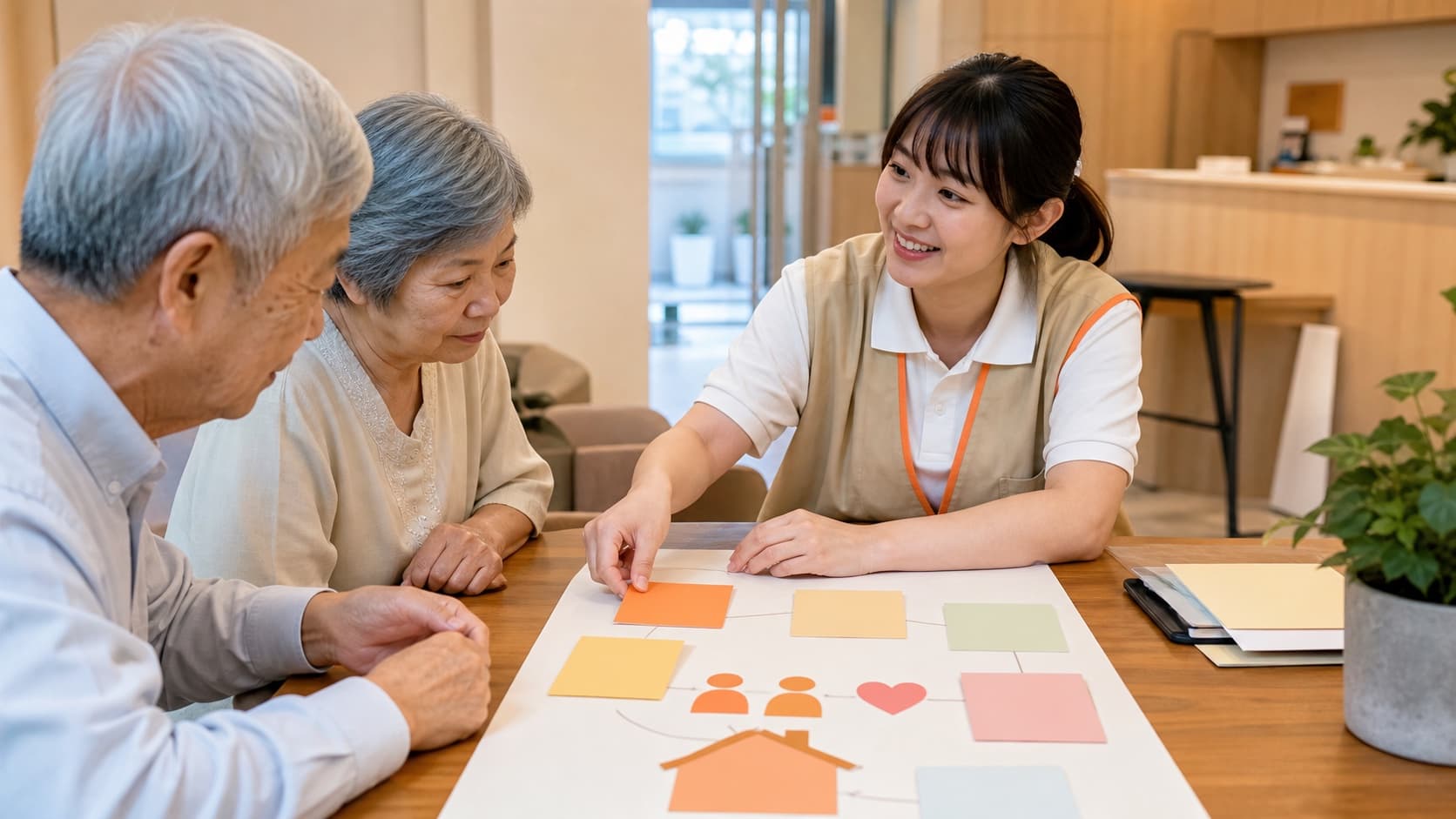 社區照顧人員向長者說明長照服務資源